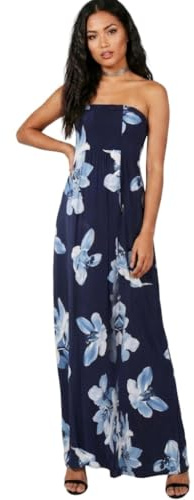 Vestido largo sin mangas para mujer, de verano, con cuello bandeau, estampado floral, vestido largo casual para mujer, moda urbana, talla grande, estampado floral, vestido largo, Floral azul marino