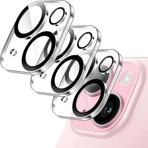 JETech Protection Objectif Caméra pour iPhone 15/15 Plus, Lot de 3 | Verre Trempé 9H, Transparent HD, Protection Anti-Rayures, Compatible Photo de Nuit, Compatible avec Coque