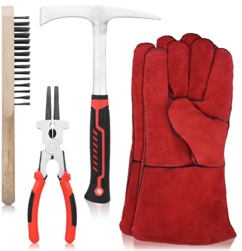 4Pcs Welding Slag Removal Tool Set, Welding/Chiseling Hammer, with Forged Steel Construction and Shock-Absorbing Handle, Welding Slag Removal Tools for Cleaning and Slag Removal
