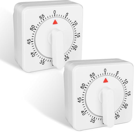 Mechanischer Eieruhr, Küchentimer 60 Minuten Küchenuhr mit Lauter Alarm für Sport Büro, Praktischer Countdown Küchenwecker Quadrat Küchenwecker für Lernen KüChe Backen (Weiß)
