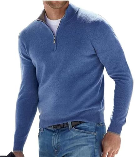 Suéter básico de cachemira con cremallera para hombre, suéter de punto con cuello redondo para hombre, suéter de manga larga suave al tacto con cremallera de un cuarto