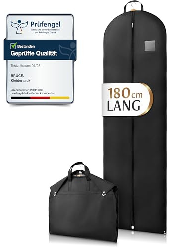 Bruce.® Kleidersack - 180x60 cm Lang – Schwarz | Extra langer Kleidersack, 120 GSM, für Brautkleid, Ballkleid & Abendrobe – für Schutz & Lagerung