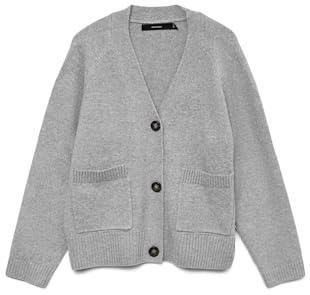 VMBOOM LS V-hals knapp cardigan GA NOOS, Ljusgrå melange, S