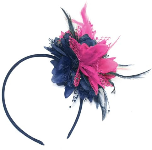 Caprilite Navy Blue and Hot Pink Fuchsia Fascinator on Headband for Ascot Weddings