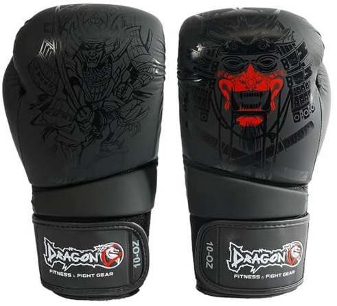 DRAGON DO Yakuza boxningshandskar Muay Thai kickboxning sparring, män kvinnor, boxningshandskar, kickboxningshandskar MMA kampsport träning svart vuxen muay thailändsk boxning handskar (35 ml)