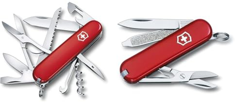Victorinox Schweizer Taschenmesser Huntsman, Swiss Army Knife & Schweizer Taschenmesser Klein, Classic SD, Swiss Army Knife, Multitool, 7 Funktionen, Klinge, Nagelfeile, Schraubendreher