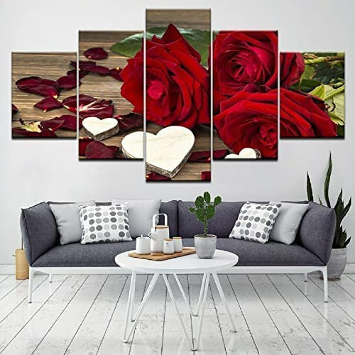 Poster,5 Teilig Leinwanddrucke Leinwand Stück Kunstdruck Modern Wand Aufhängen Home Dekoration Moderne Gemälde Hd Panel Romantisches Rotes Rosenherz 175 X 80 Cm Wohnzimmer Schlafzimmer Büro H -5N4B/T4