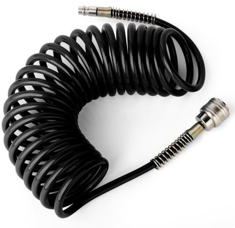 ERGAOBOY 1Pcs 8mm Polyurethane Air Compressor Hose, 5m Black Retractable Hose, Quick Coupler