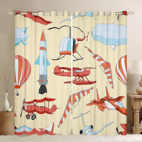 Vorhang Blickdicht Flugzeug Vorhänge Kind Gardinen Wohnzimmer Schlafzimmer Verdunklungsvorhänge Thermovorhang 3D Druck Schallschutz Vorhang mit Ösen 2er Set B 75 x H 166 cm a4993