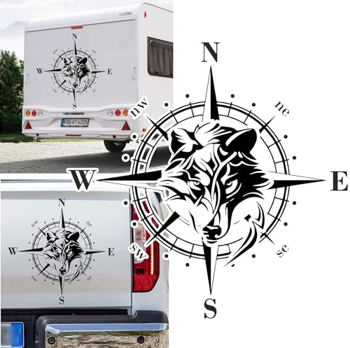 Rakelfix Kompass Wolf Wölfe Rudel Aufkleber Größe&Farbe wählbar Hund Hunde Wohnmobil Caravan Autoaufkleber Sticker Kompassrose Windrose Camper