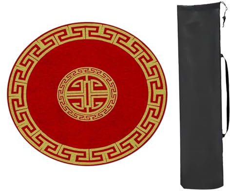 HBALDTEDC Mahjong Matte Quadratische Form Mahjong Tisch, Rund Rot Mit Rand, Mahjong Tischset Mit Tragetasche, for Poker Kartenspiele Brettspiele Legespiele(80 * 80cm(31.49 * 31 49in))