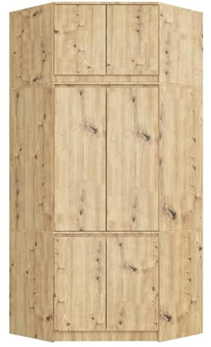 BDW Schlafzimmer Eckschrank mit Verlängerung - Elegant und funktionell - Großes Fassungsvermögen - Vielseitiger Stil - Einfache Montage - 100 cm - 6 Türen, 9 Einlegeböden - Artisan Eiche