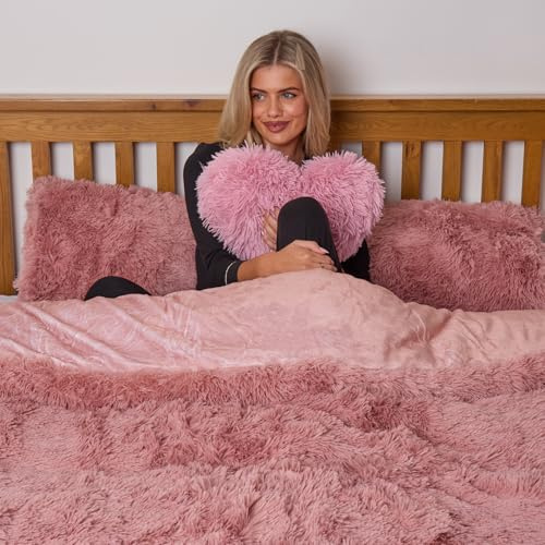 Dolce Vari Snuggle Scape Luxury Fleece Double Bedding Set Warm & Cozy Super Soft Fluffy Fur Double Duvet Cover Set - Ultimate Comfort (Blush-Pink, Double)