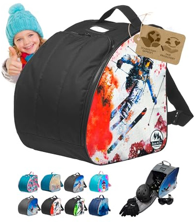 BambiniWelt by Rafael K. Sac pour bottes de ski pour enfants [Sac à chaussures de ski pour enfants] Sac à dos pour bottes de ski avec espace intégré pour bottes, casque, lunettes de ski, gants (modèle