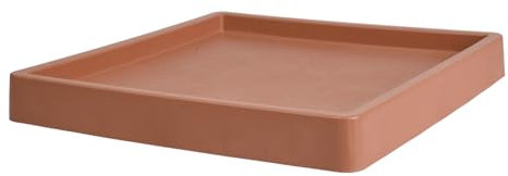 B2C Square Mobile Planter Saucer Flower Pot with Wheels Portable Plant Cart Base with wheels Home Garden Patio Trolley for Plants Lightweight Indoor/Outrdoor suitable (Large - Terracotta)