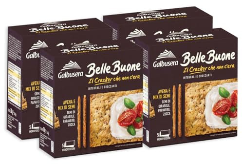 4X Galbusera Belle Buone Cracker Integrali con Avena e Mix di Semi di Girasole, Papavero e Zucca 200g
