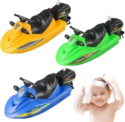 SWEETBIUTI Toy Boat Kids Bad Toys 3PCS Aufwickeln Motorboot Spielzeugset, Plastik schwimmende Spielzeugboote Wasserspielzeug für Badewanne, Kinderpool-Spielzeug Windup Badeboot für Kinder 3+
