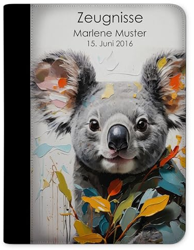 CreaDesign Zeugnismappe A4 mit Namen personalisiert für Kinder – Koala Bär – Dokumentenmappe Schule ohne Klarsichthüllen