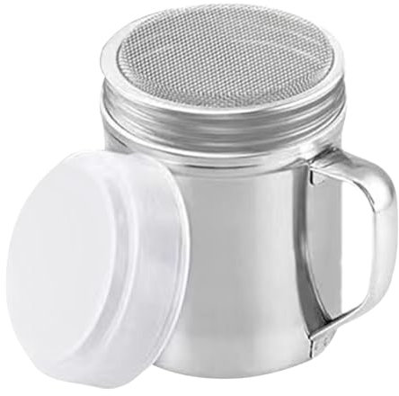 Icing Sugar Shaker, Flour Sugar Salt Shaker, Stainless Steel Powdered Sugar Duster with Handle & Lid, Flour Shaker Chocolate Shaker for Cappuccino, Seasoning Cans for Cinnamon Pepper Powder