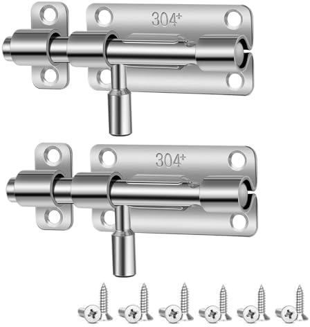 2 Stück 304 Edelstahl Türriegel, 4 Zoll Kleiner Riegelschloss, Schlossriegel Edelstahl, Schiebeschloss, Schlossriegel Beidseitig, Bolzenriegel Verschluss für Bad, Küche, Schlafzimmer (mit Schrauben)