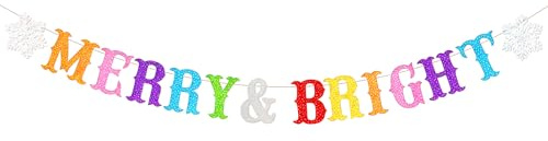 DVOFU Banner mit Aufschrift Merry Bright, mehrfarbig, kreative Buchstaben, Banner für Mädchen, Jungen, Kindergeburtstag, Party-Dekoration, Frohe Weihnachten, Banner Girlande für Frauen