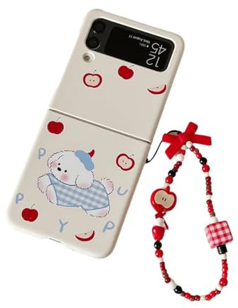 eglixu Custodia protettiva per Samsung Galaxy Z Flip 4, motivo cucciolo di mela in stile cartone animato per Galaxy Z Flip 4, con catena, multicolore