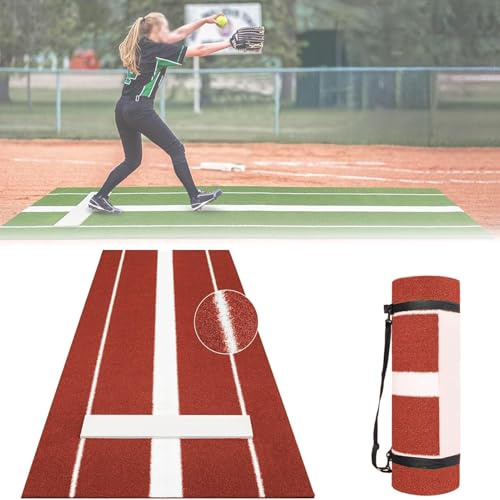 XCSCUK Softball Pitching Mat, Softball Pitchers Rubber Mound,Baseball Hitting Mat,for Indoor Outdoor Softball Baseball Practice (Red)