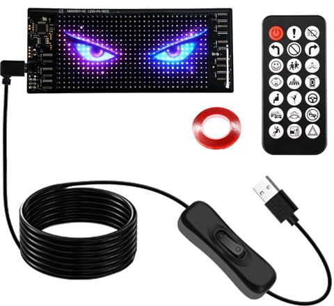 Flexibler Led Anzeigetafel,Led Anzeige Programmierbar,Teufelsaugen Lichter für Autos, LED Anzeigetafel Programmierbar mit Bluetooth-App für Auto,LKW,Geschäft,Bar,FensterSpielzimmer,Graffiti(70x170MM)
