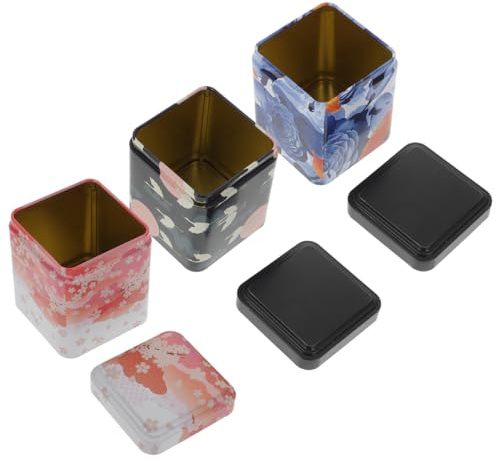 OUNONA à thé en métal, 3 pièces, motifs et couleurs aléatoires | Petites boîtes métalliques rangent thé, épices ou objets légers dans un ensemble décoratif pour cuisine et cadeau