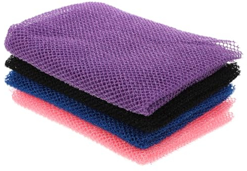 INOOMP 4 Stück Afrikanisches Peelingnetz aus Nylon Langes Dusch Hautbürsten Schnell Trocknend und Dehnbar für Zuhause und Reisen