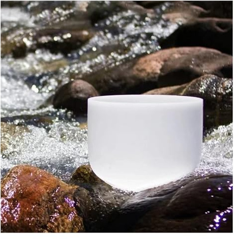 Klangskål i frostad kvartskristall, 432 hz/440 hz, klangskålar för meditation och yoga, instrument med sångskål i kristall (18 cm)