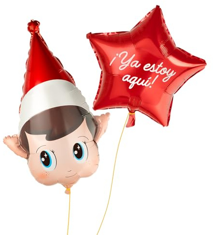 OH YEAH - Set Globo Foil Cabeza Elfo Mágico + Estrella Navidad con frase - Decoración Festiva con Duendes - Accesorios Navideños - Complementos para Fiestas, Hogar y Colegios - Diseño Único