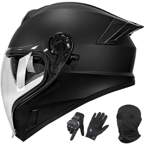 Integralhjälm För Motorcykel, Integralhjälm För Gata Och Landsväg För Vuxna Män Och Kvinnor, Dubbelvisirhjälm För Skoter, Moped, ECE/DOT-Godkänd 1,L(57-58CM)
