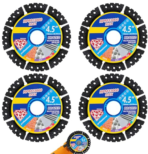 4PCS Diamond Multi-Purpose Saw Blades -115mm/4.5,Angle Grinder Cutting Disc,Cutting Blades,For Dry/Wet Cutting,Marble,Tile,Steel,Wood