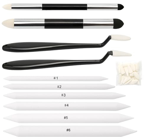 Juyibaao 30 Stück Papierwischer Set, Blending Stump, Wischstift und Schwamm Wischer mit 20 Ersatz Schwammspitzen für Highlight Schatten Detail Korrektur Werkzeug