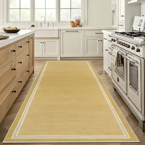 Taxestmy Teppich Läufer Flur 80 x 150 cm Gelb Waschbarer Carpet Weich rutschfest Lang Teppiche Küchenteppich Schlafzimmer Bettvorleger Büro für Wohnzimmer, Küche, Diele, Eingang, Balkon