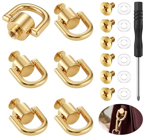 Sorcristy 6 anillos en D dorados para bolsos de mano, resistente kit de conversión para bolso bandolera, accesorios giratorios de 360 grados con remaches y destornilladores de pernos para correas de