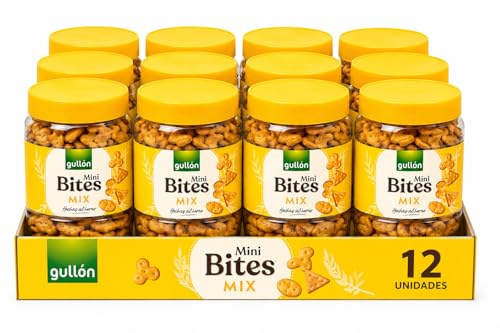 Pack de 12 Gullón Mini Bites Mix | Galletas Saladas Horneadas Surtidas | Snack Crujiente para Aperitivos, Lunch y Compartir | Total 3 kg