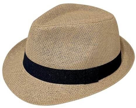 Wildarms Sombrero Fedora de Paja para Mujer con Cinta Negra, ala Ancha, Ligero, Transpirable y Plegable, Ideal para Playa, Vacaciones, Verano y Uso Diario