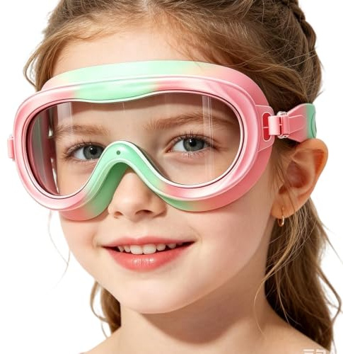 Occhialini da nuoto per bambini, anti-appannamento, ampia vista, con tappi per le orecchie, occhialini da nuoto per ragazzi con cinturino regolabile, per bambini 3 ai 14 anni, per vacanze estive