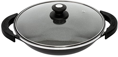 Schumann Professionnel - Wok Black Rock 32cm - Compatible Tous feux dont Induction - Fonte d'Aluminium sans PFAO - Poignées Accroche Confort en Silicone - Couvercle Inclus - 5L
