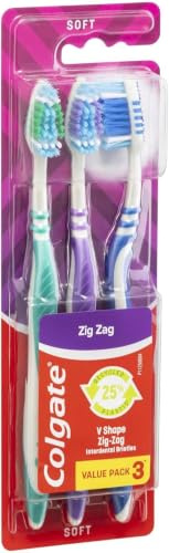 Colgate Zig Zag Handzahnbürste, Vorteilspack, weiche Borsten, Reichweite der Zahnzwischenräume, 3 Stück