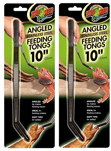 Zoo Med Angled Stainless Steel Feeding Tongs Ideal for Snakes 10 inches - 2 Pack
