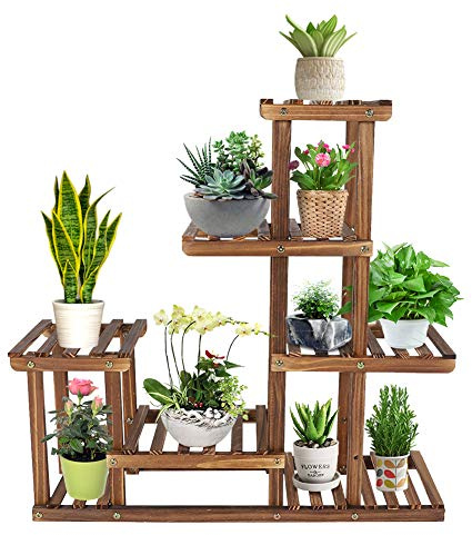 Blumenbank für innen Outdoor Blumenständer Holz, Pflanzenregal, Blumenständer mit Balkongarten, verhindern Korrosion Balkon Blumenständer Multi Tier Garten Blumenständer für Zimmer Gärten Balkone