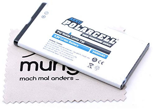 Ersatz Akku passend für Nokia Lumia 730 Dual SIM Lumia 735 (Ersetzt Originalakku BV-T5A) Polarcell mit mungoo Displayputztuch