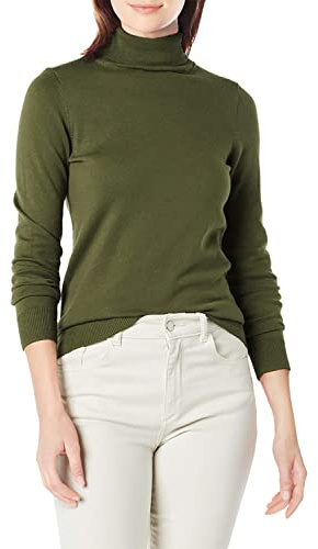 Amazon Essentials Women's Lätt långärmad tröja med polokrage klassisk passform (finns i plusstorlek), Olivgrön, M