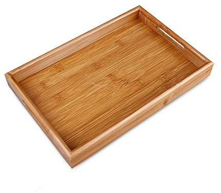 XGzhsa Bambus-Serviertablett mit Griffen, Kreatives rechteckiges Serviertablett aus natürlichem Bambusmaterial, ideal für Brot, Obst, Kaffee, Milch, Tee und mehr (40 x 28 x 3,5 cm)