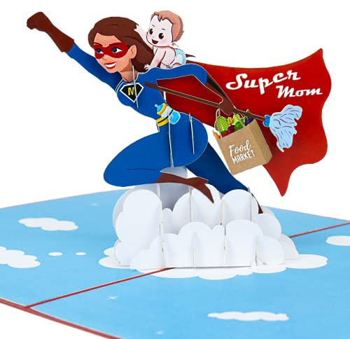 LIMAH® Pop-Up 3D Grußkarte/Muttertagskarte, zum Muttertag, für Sie, Glückwunsch zur Geburt, Beste Mama/Super Mama mit Baby-Motiv/in Blau Rot