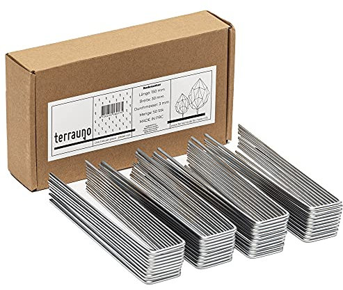 TerraUno - Premium Bodenanker aus Stahl (verzinkt) - 50 Stück I Länge: 150 mm Breite: 30 mm Stärke: 3 mm I Stabile Erdanker zum Befestigen von Unkrautvlies, Rasensprenger oder Zelten fürs Camping