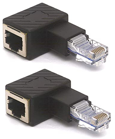 HTGuoji - 2 Stück RJ45 Ethernet Adapter 90 Grad Winkel RJ45 8P8C Stecker auf Buchse Cat5e Cat6 (Links)